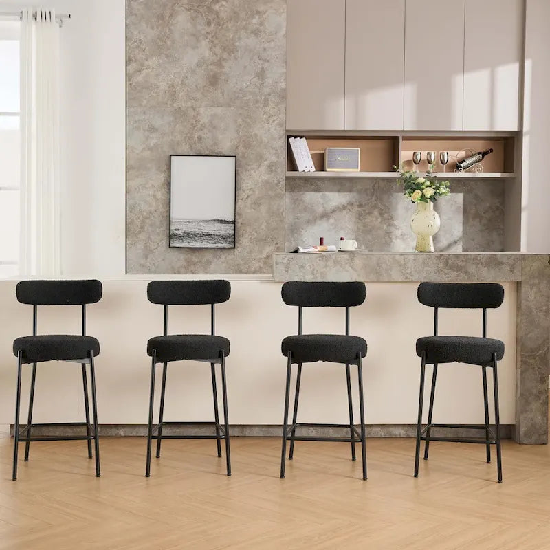 27 Inch Modern Boucle Counter Stools with Metal Frame and Footrest, Set of 2, 300 lbs Capacity