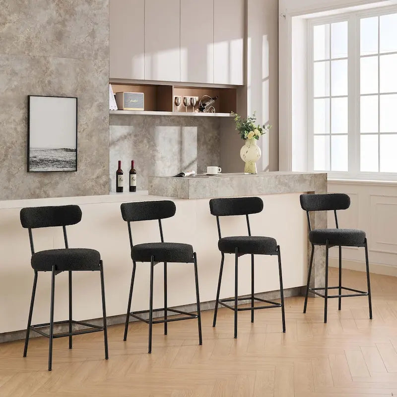 27 Inch Modern Boucle Counter Stools with Metal Frame and Footrest, Set of 2, 300 lbs Capacity