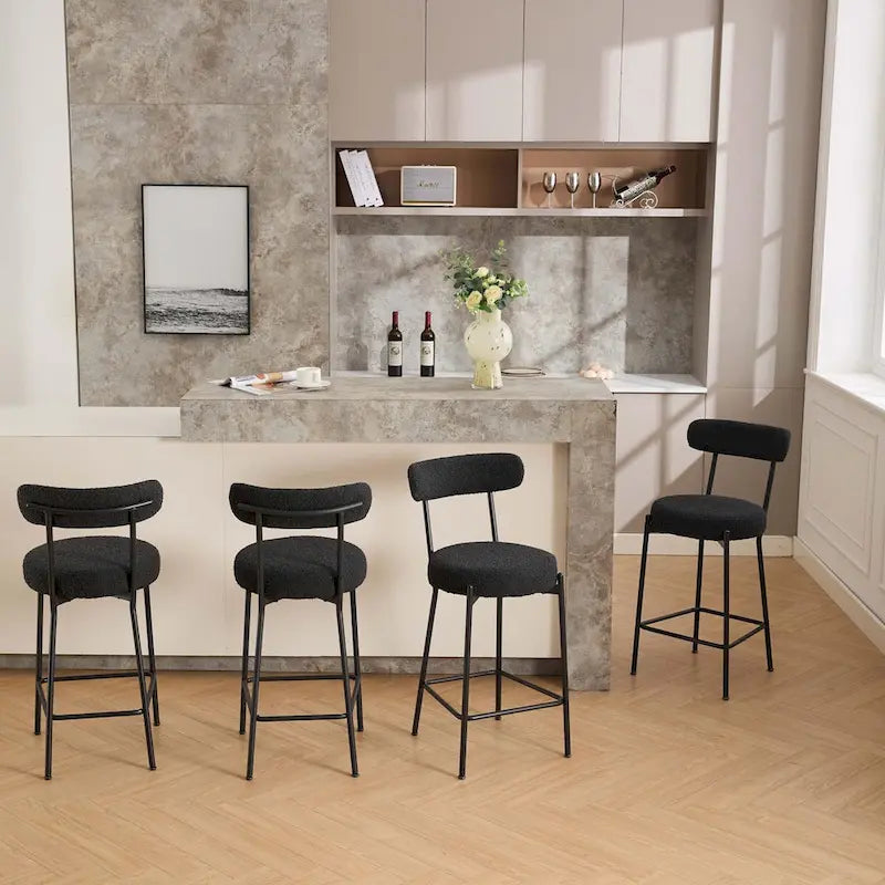 27 Inch Modern Boucle Counter Stools with Metal Frame and Footrest, Set of 2, 300 lbs Capacity