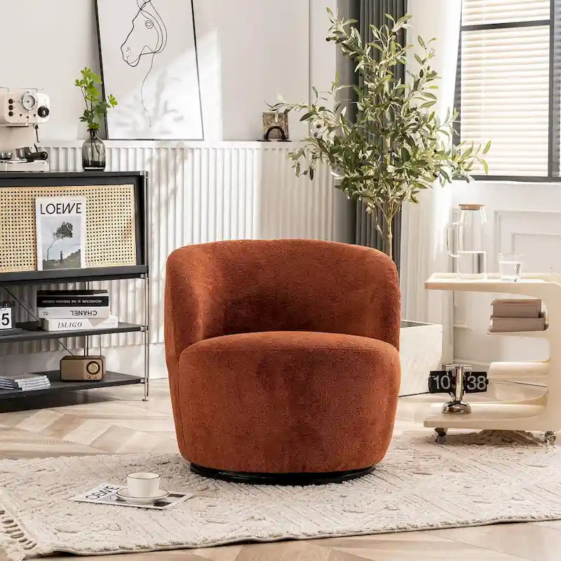 Single Fabric Modern Accent Chair 360 Degree Rotation Swivel Barrel Chairs