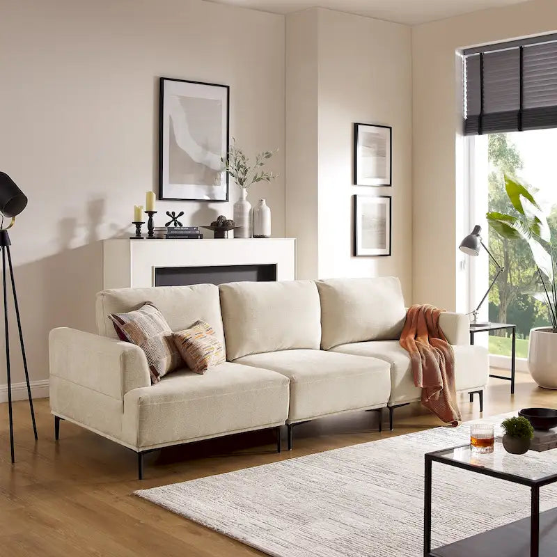 100.7 Inch Upholstered Sofa with Adjustable Sliding Backrest and Moveable Ottoman
