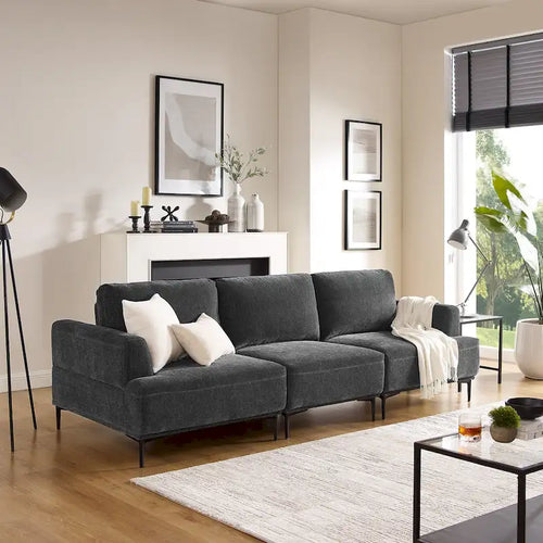 100.7 Inch Upholstered Sofa with Adjustable Sliding Backrest and Moveable Ottoman