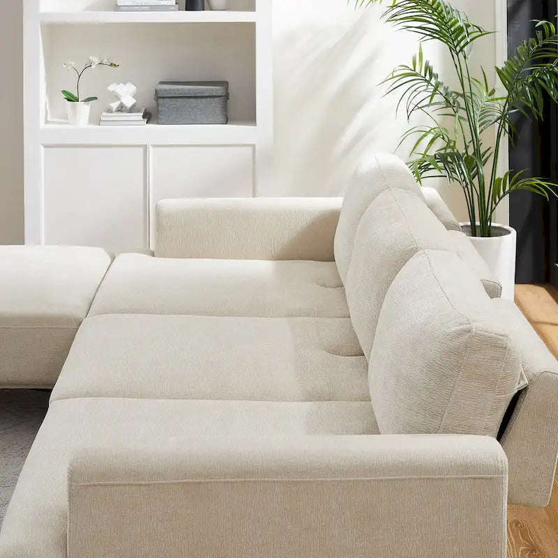 100.7 Inch Upholstered Sofa with Adjustable Sliding Backrest and Moveable Ottoman