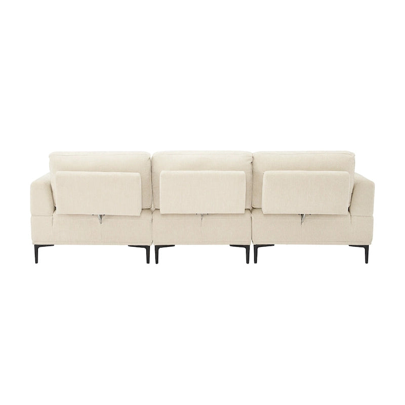 100.7 Inch Upholstered Sofa with Adjustable Sliding Backrest and Moveable Ottoman