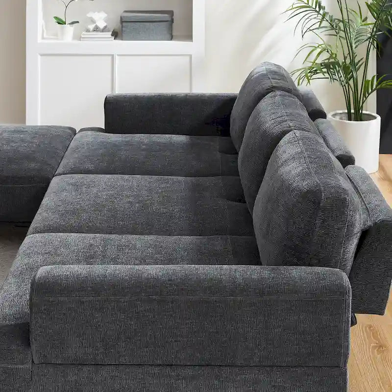 100.7 Inch Upholstered Sofa with Adjustable Sliding Backrest and Moveable Ottoman