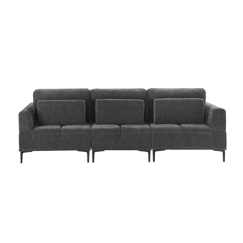 100.7 Inch Upholstered Sofa with Adjustable Sliding Backrest and Moveable Ottoman