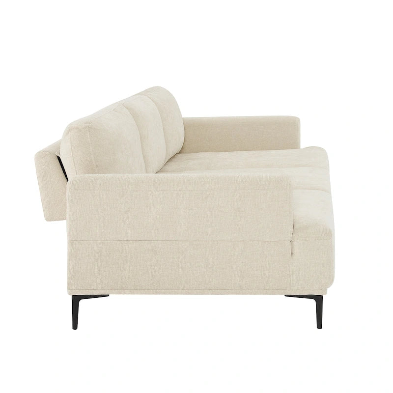 100.7 Inch Upholstered Sofa with Adjustable Sliding Backrest and Moveable Ottoman