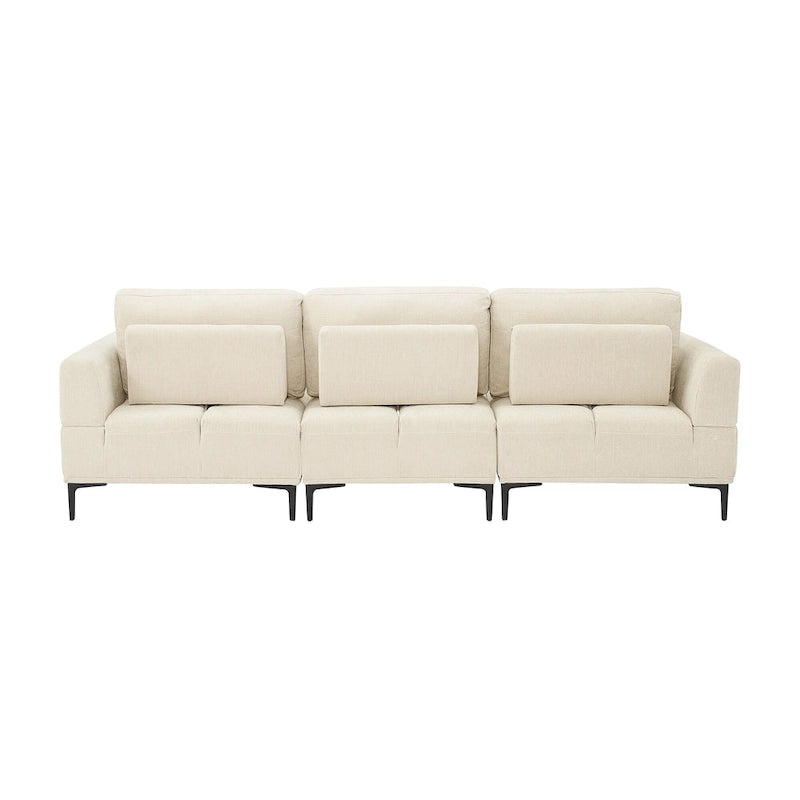 100.7 Inch Upholstered Sofa with Adjustable Sliding Backrest and Moveable Ottoman