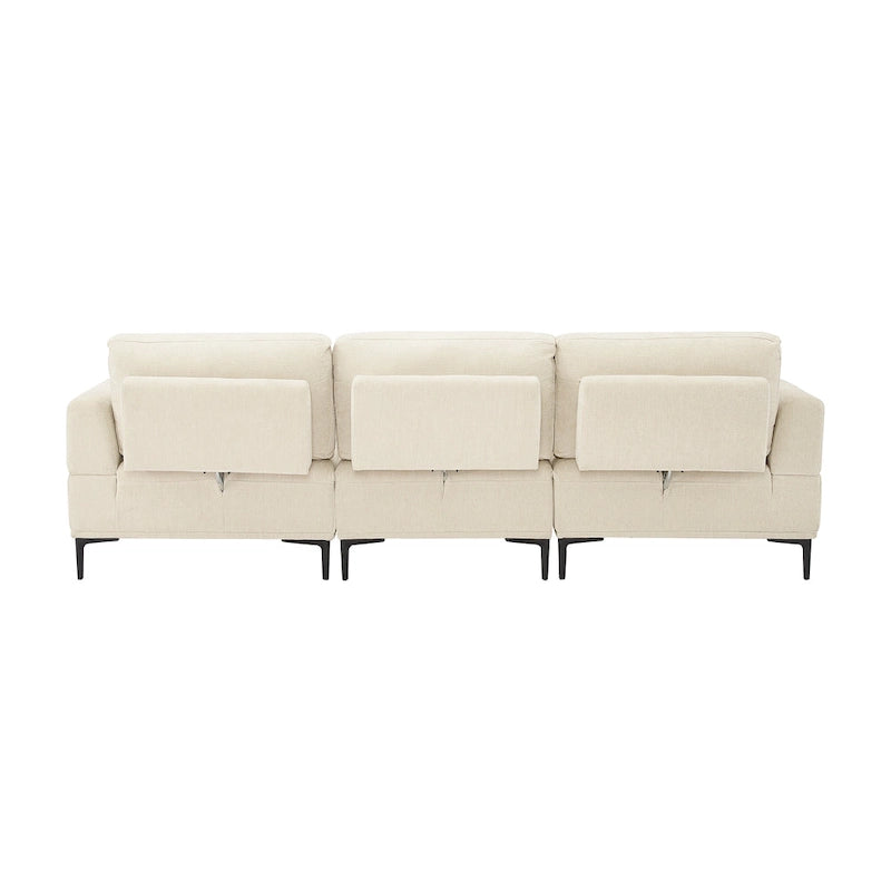 100.7 Inch Upholstered Sofa with Adjustable Sliding Backrest and Moveable Ottoman