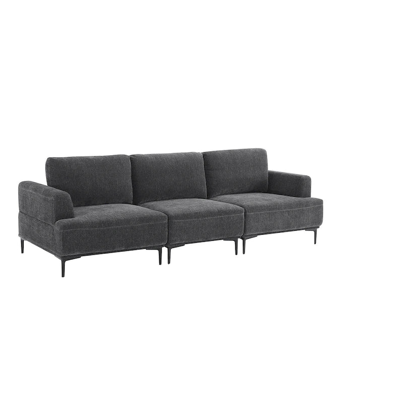 100.7 Inch Upholstered Sofa with Adjustable Sliding Backrest and Moveable Ottoman