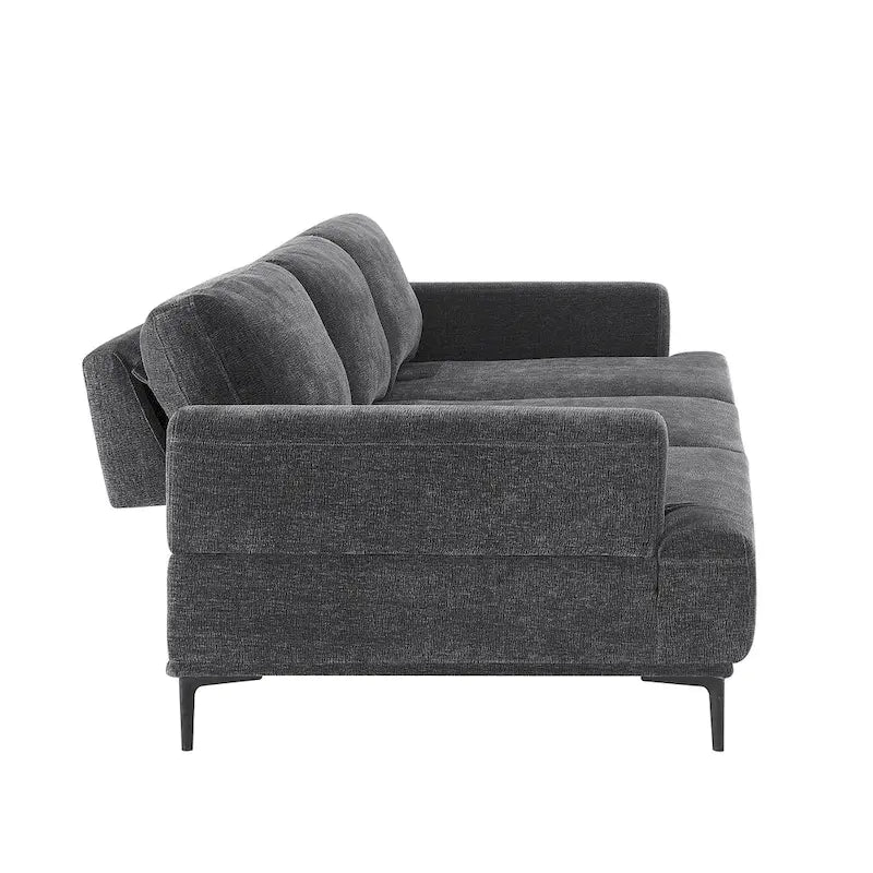 100.7 Inch Upholstered Sofa with Adjustable Sliding Backrest and Moveable Ottoman