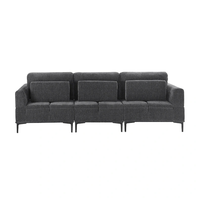 100.7 Inch Upholstered Sofa with Adjustable Sliding Backrest and Moveable Ottoman