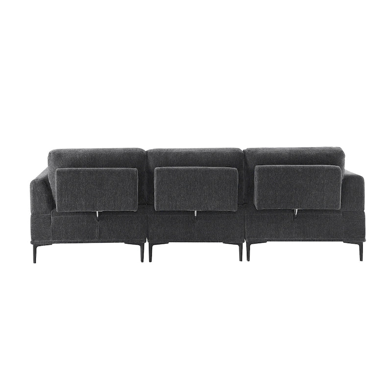100.7 Inch Upholstered Sofa with Adjustable Sliding Backrest and Moveable Ottoman