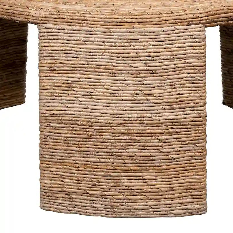 36 Inch Round Rattan Coffee Table, Bohemian Style Natural Rattan Wrapped Living Room Table