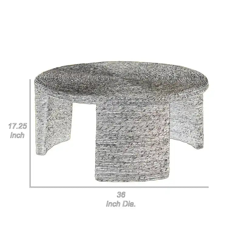 36 Inch Round Rattan Coffee Table, Bohemian Style Natural Rattan Wrapped Living Room Table