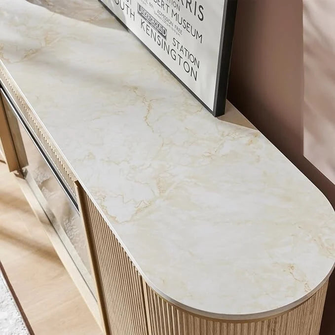 70 Inch Modern Luxury Fireplace TV Stand with Faux Marble Top, Gold Accents and Electric Fireplace