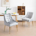 Mid-Century Velvet Upholstered Dining Chair with Gold Metal Legs and Diamond Pattern, Set of 2