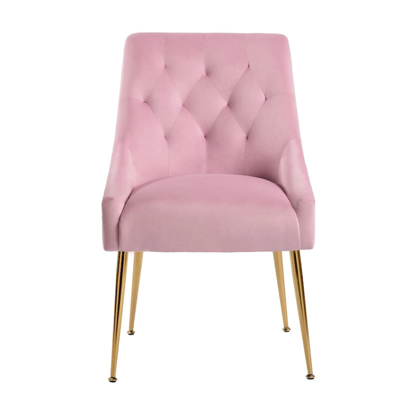 Mid-Century Velvet Upholstered Dining Chair with Gold Metal Legs and Diamond Pattern, Set of 2