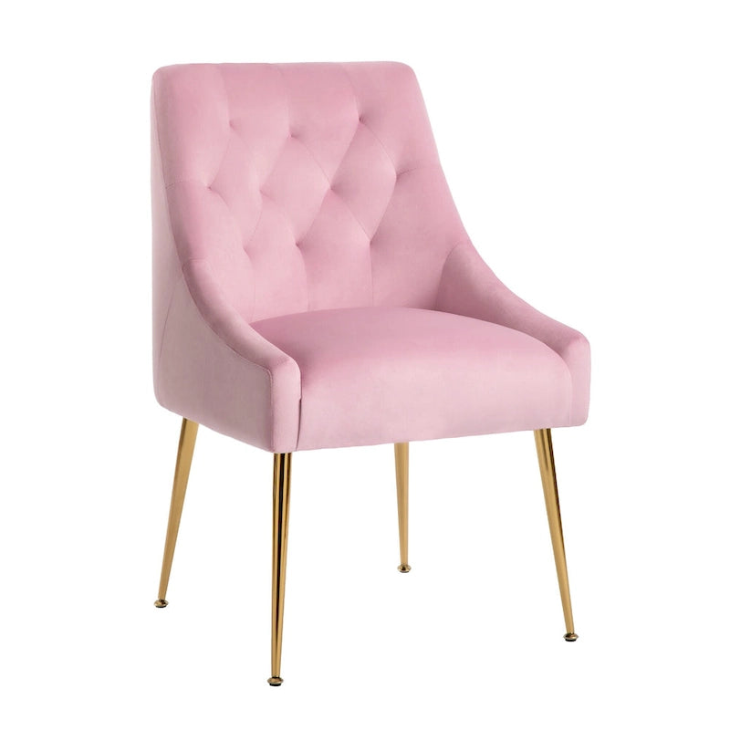Mid-Century Velvet Upholstered Dining Chair with Gold Metal Legs and Diamond Pattern, Set of 2