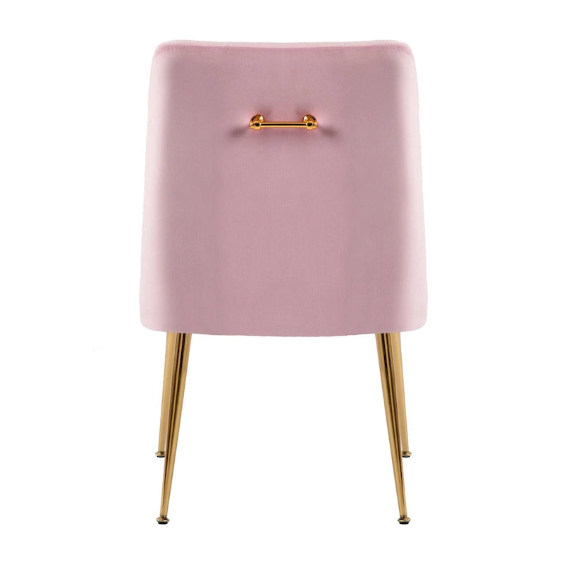 Mid-Century Velvet Upholstered Dining Chair with Gold Metal Legs and Diamond Pattern, Set of 2