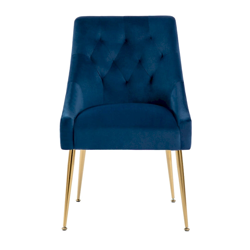 Mid-Century Velvet Upholstered Dining Chair with Gold Metal Legs and Diamond Pattern, Set of 2