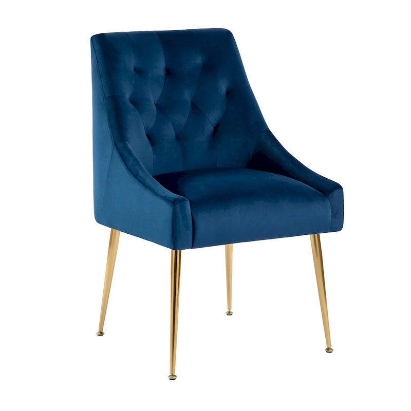 Mid-Century Velvet Upholstered Dining Chair with Gold Metal Legs and Diamond Pattern, Set of 2