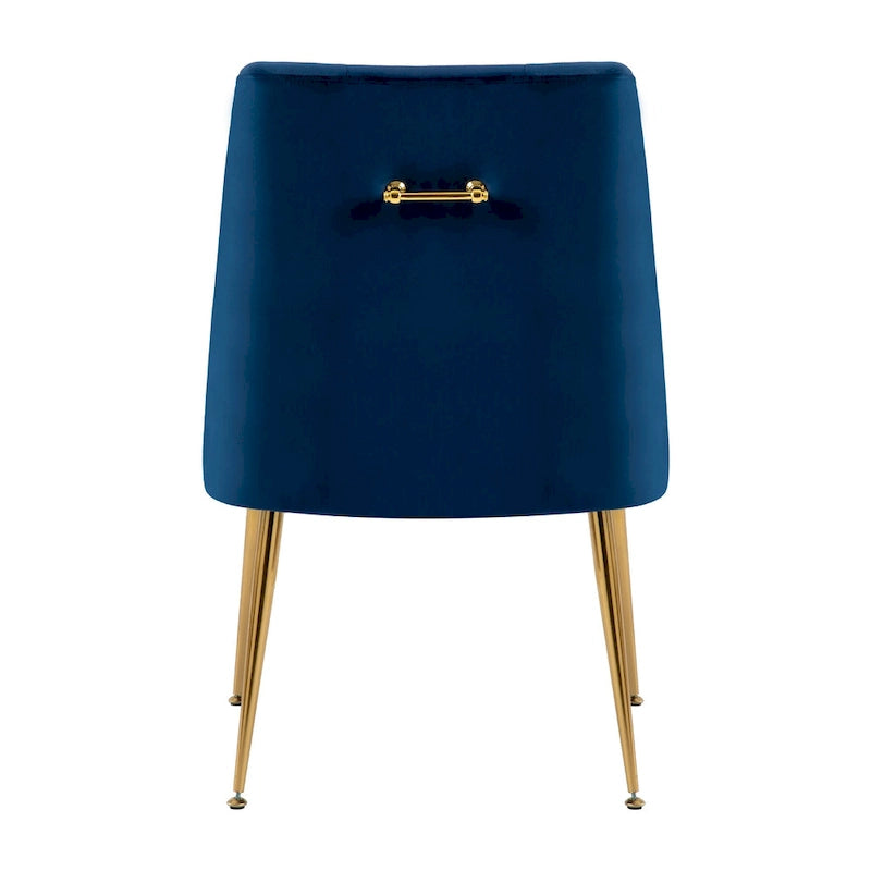 Mid-Century Velvet Upholstered Dining Chair with Gold Metal Legs and Diamond Pattern, Set of 2