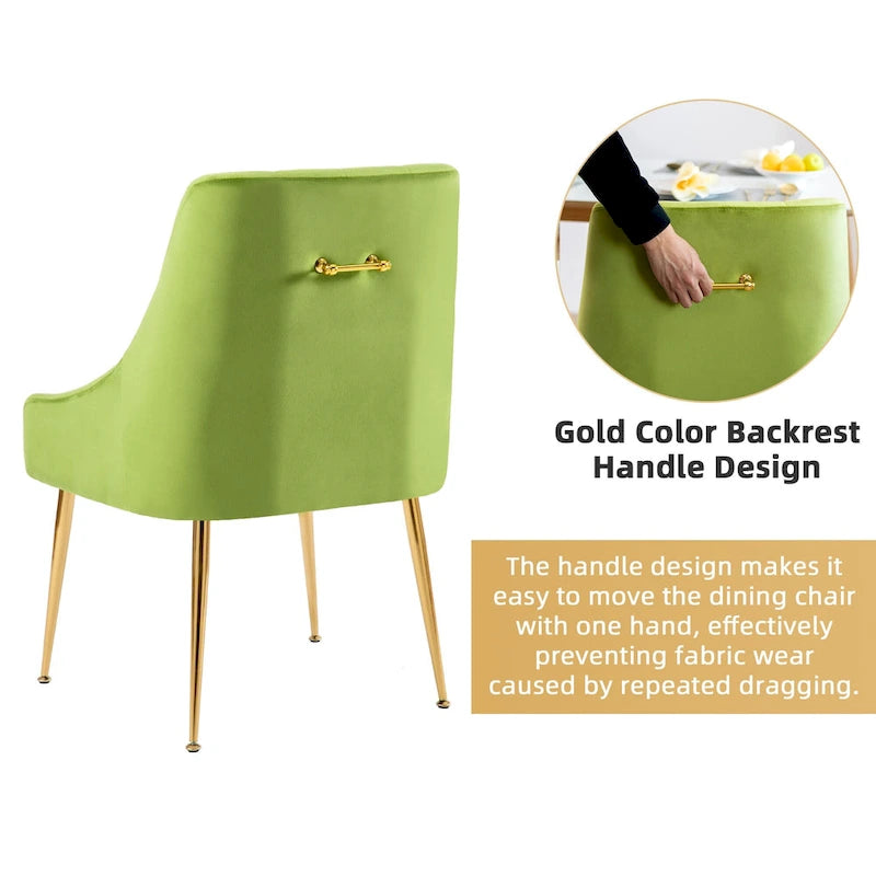 Mid-Century Velvet Upholstered Dining Chair with Gold Metal Legs and Diamond Pattern, Set of 2