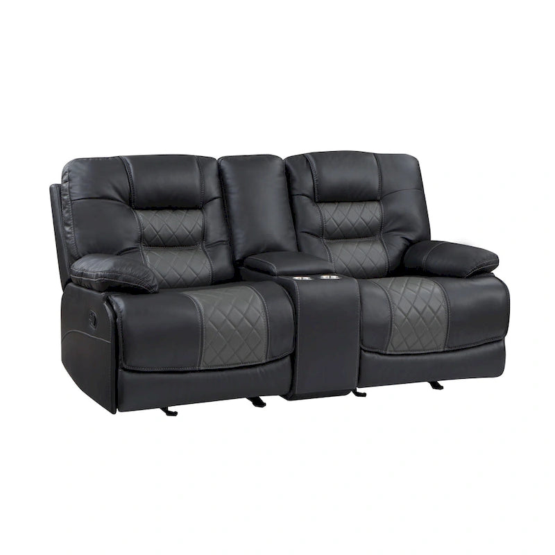77 Inch Manual Recliner Loveseat with Cupholders, Power Outlet and USB Port, Gray Faux Leather