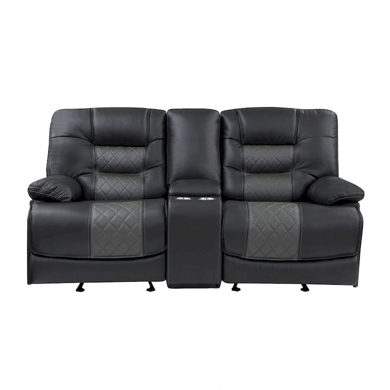 77 Inch Manual Recliner Loveseat with Cupholders, Power Outlet and USB Port, Gray Faux Leather