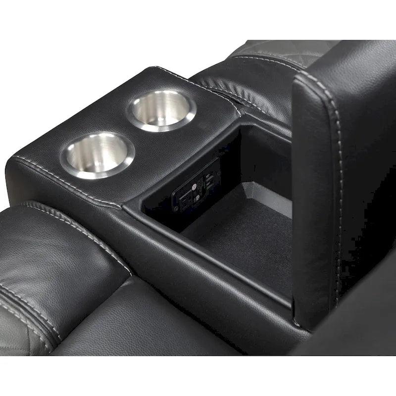 77 Inch Manual Recliner Loveseat with Cupholders, Power Outlet and USB Port, Gray Faux Leather