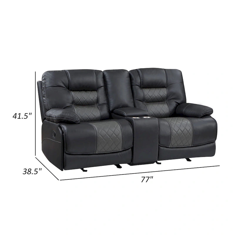 77 Inch Manual Recliner Loveseat with Cupholders, Power Outlet and USB Port, Gray Faux Leather