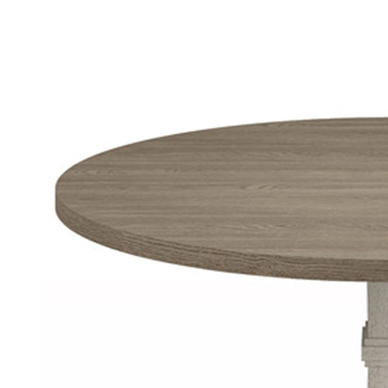 59 Inch Dining Table, Round Top with Pedestal Base, White, Gray