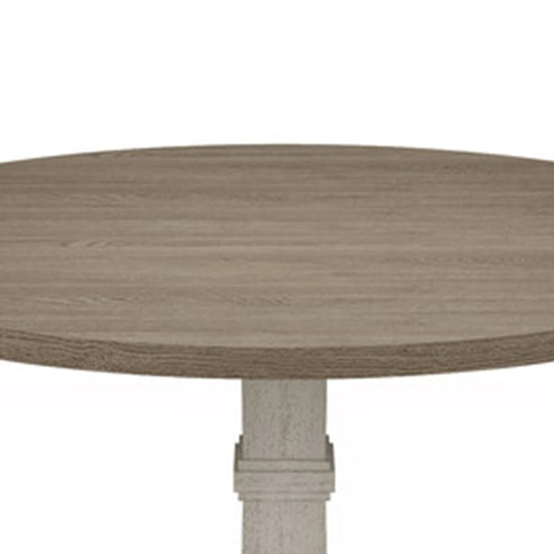 59 Inch Dining Table, Round Top with Pedestal Base, White, Gray
