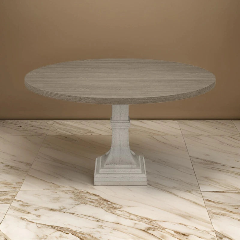 59 Inch Dining Table, Round Top with Pedestal Base, White, Gray