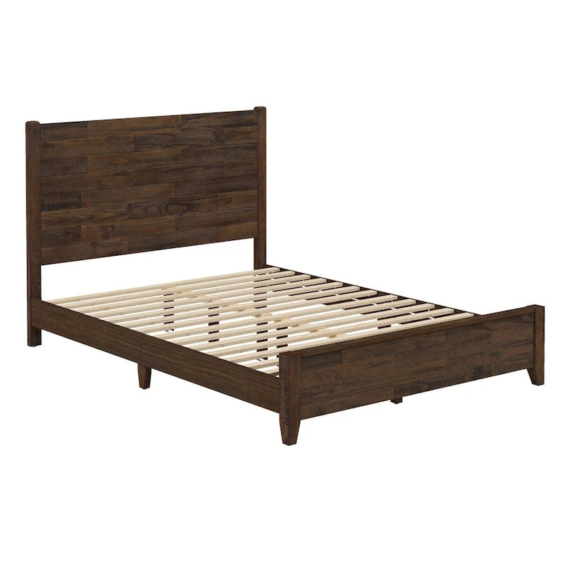 Pine Platform Bed with Distressed Headboard, Solid Wood Queen/King/Full Bed Frame