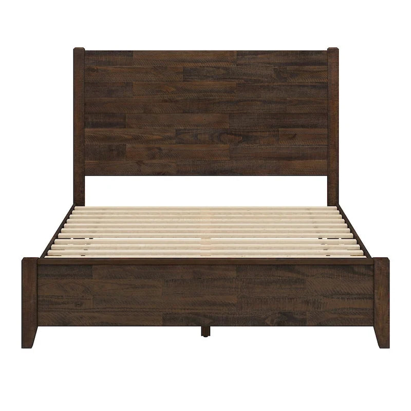 Pine Platform Bed with Distressed Headboard, Solid Wood Queen/King/Full Bed Frame