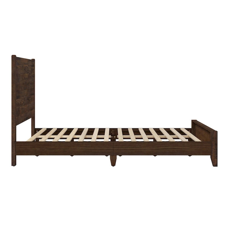 Pine Platform Bed with Distressed Headboard, Solid Wood Queen/King/Full Bed Frame