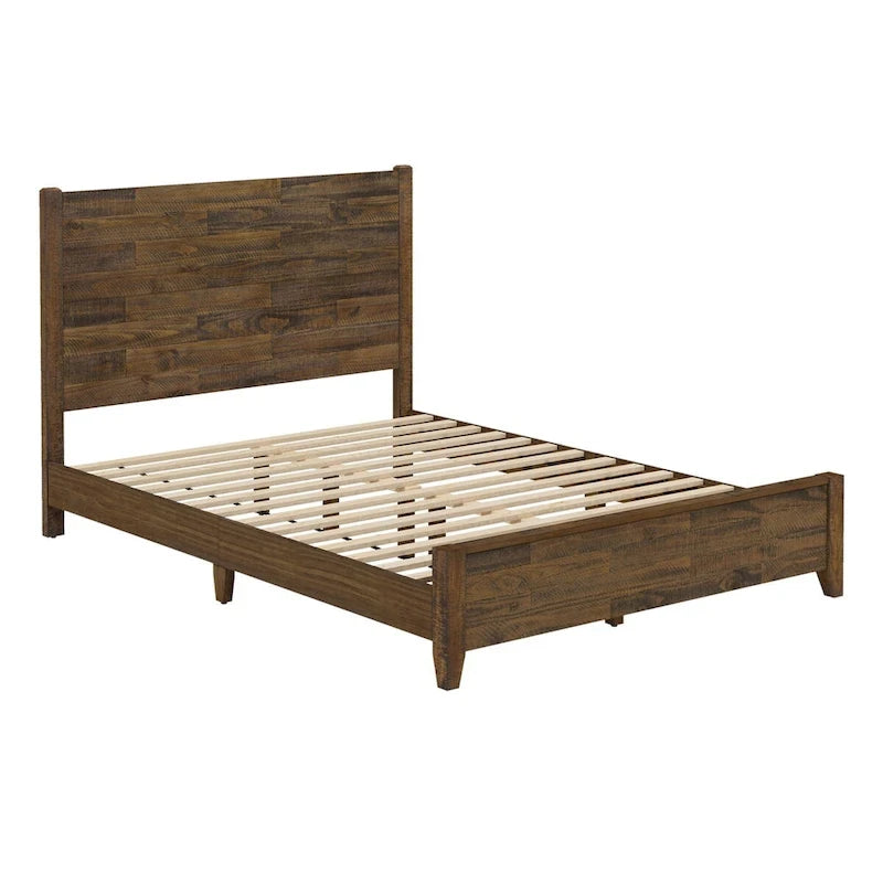Pine Platform Bed with Distressed Headboard, Solid Wood Queen/King/Full Bed Frame