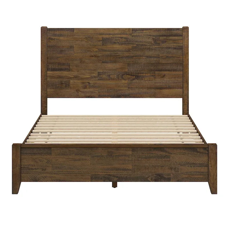 Pine Platform Bed with Distressed Headboard, Solid Wood Queen/King/Full Bed Frame