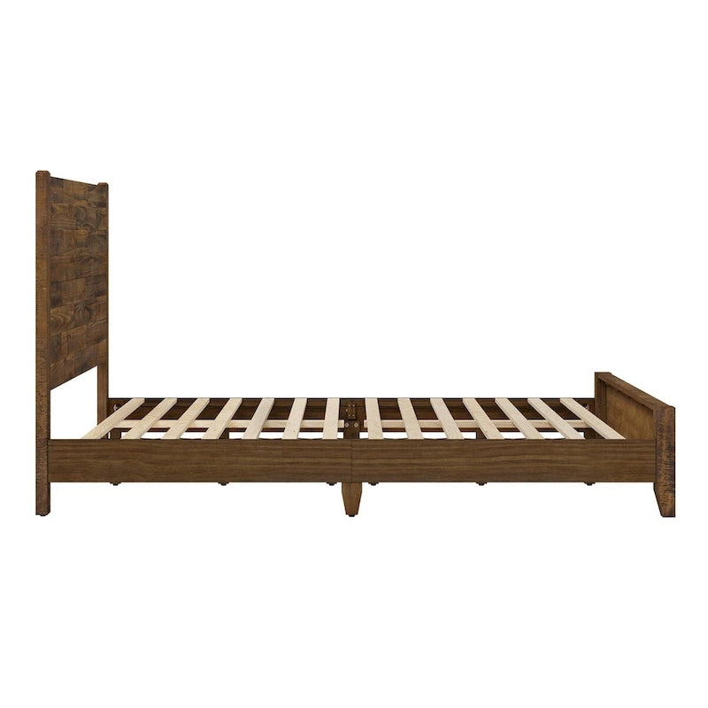 Pine Platform Bed with Distressed Headboard, Solid Wood Queen/King/Full Bed Frame
