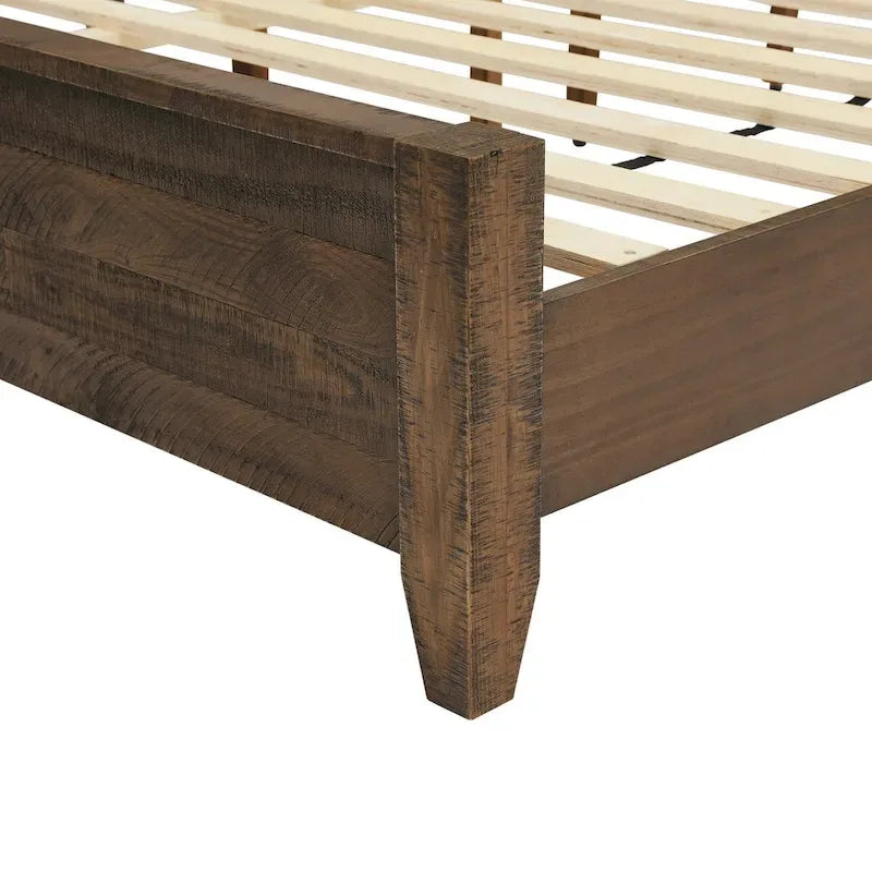 Pine Platform Bed with Distressed Headboard, Solid Wood Queen/King/Full Bed Frame