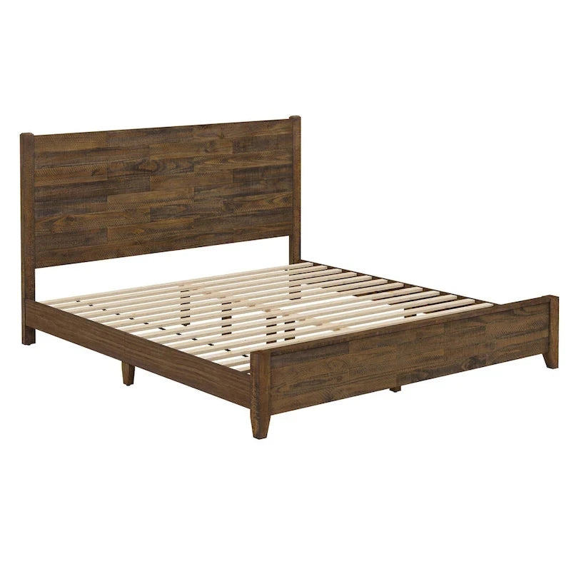 Pine Platform Bed with Distressed Headboard, Solid Wood Queen/King/Full Bed Frame
