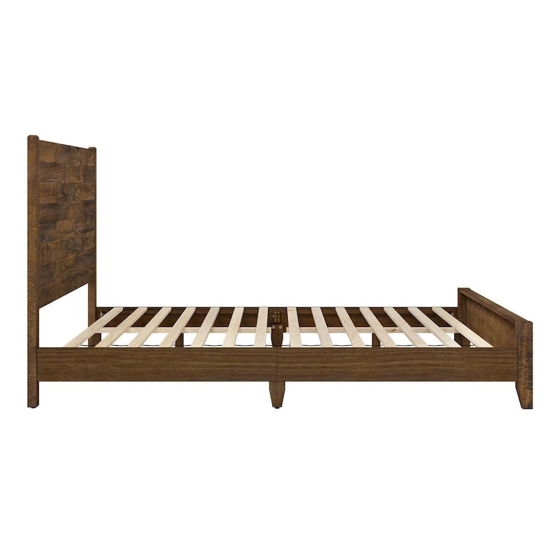 Pine Platform Bed with Distressed Headboard, Solid Wood Queen/King/Full Bed Frame