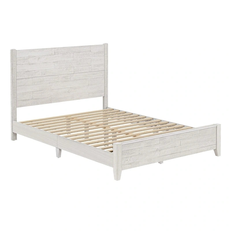 Pine Platform Bed with Distressed Headboard, Solid Wood Queen/King/Full Bed Frame