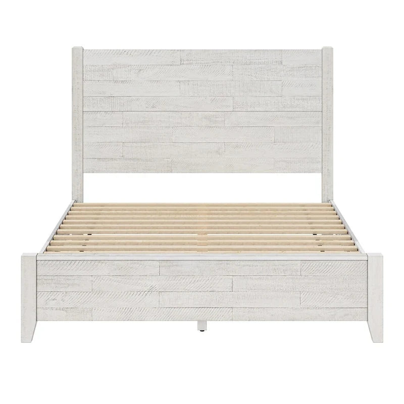 Pine Platform Bed with Distressed Headboard, Solid Wood Queen/King/Full Bed Frame