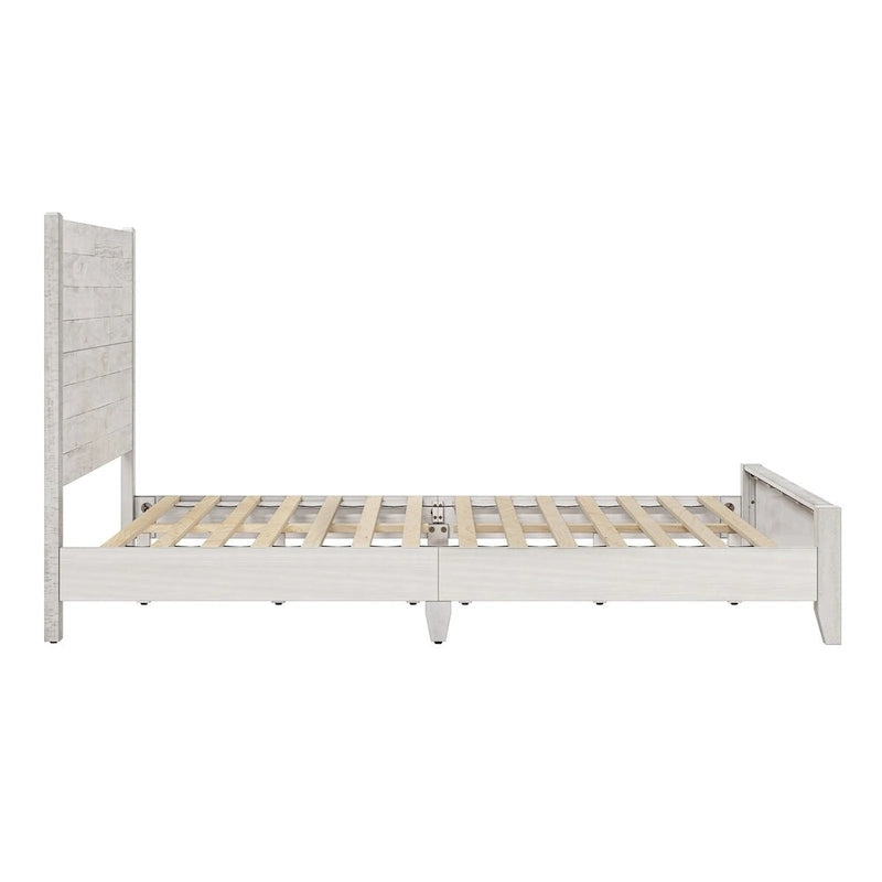 Pine Platform Bed with Distressed Headboard, Solid Wood Queen/King/Full Bed Frame
