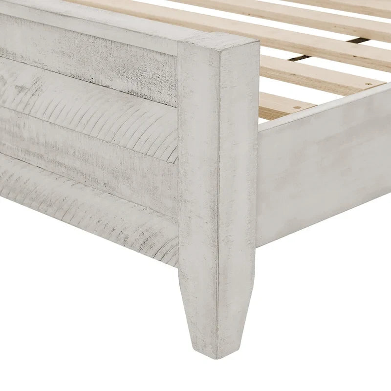 Pine Platform Bed with Distressed Headboard, Solid Wood Queen/King/Full Bed Frame