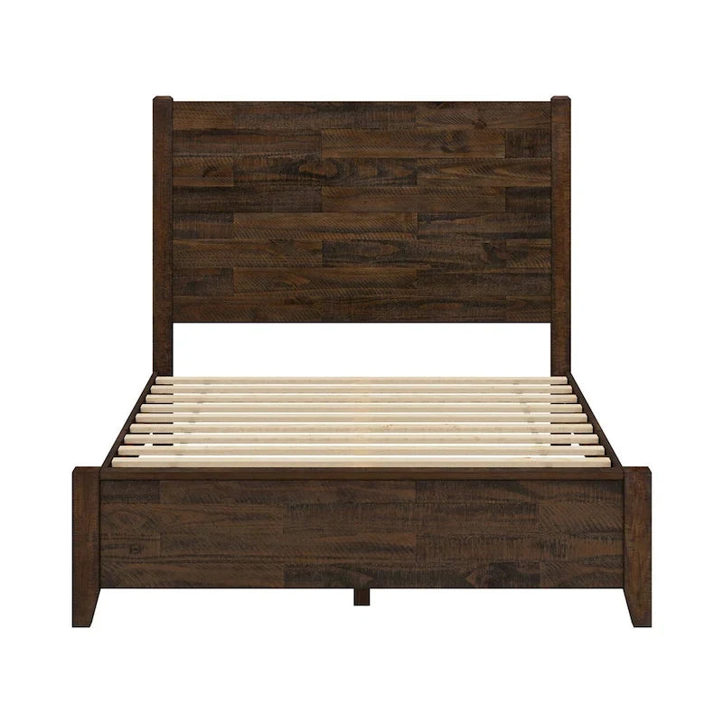 Pine Platform Bed with Distressed Headboard, Solid Wood Queen/King/Full Bed Frame