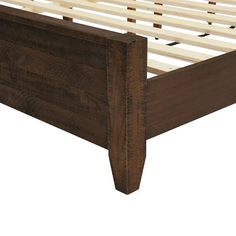 Pine Platform Bed with Distressed Headboard, Solid Wood Queen/King/Full Bed Frame